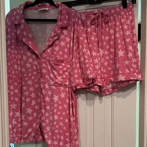 Pink Lily small 3 piece pink star pajama set. Like new